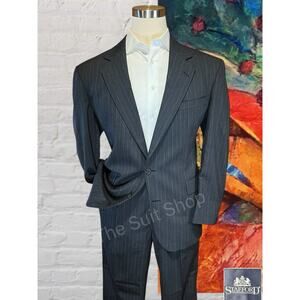 Stafford Mens 46R 38x31 Gray Stripe 2 Piece Suit Worsted Wool